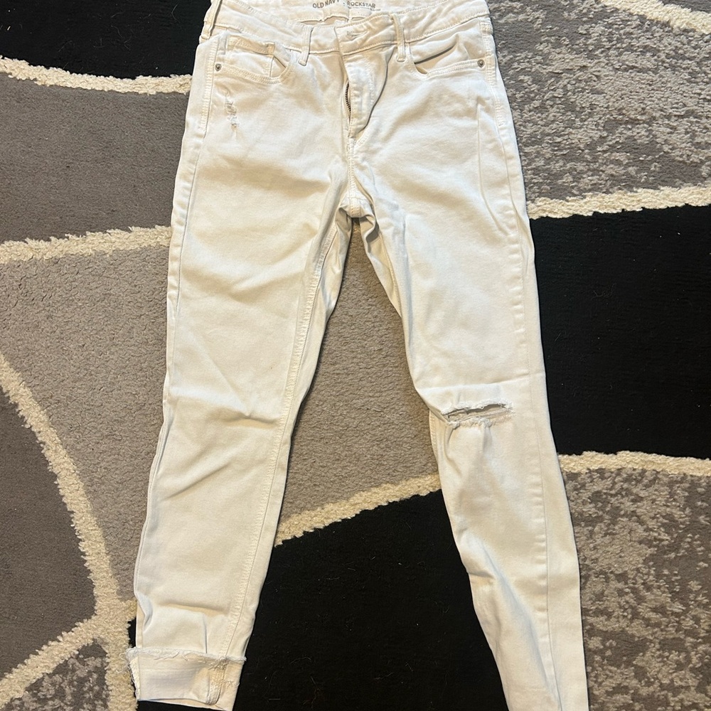 Women’s rockstar white ripped skinny jeans